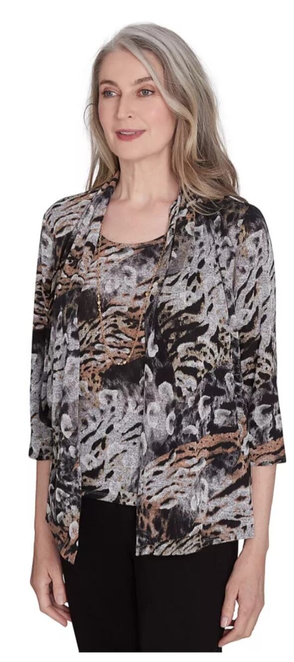 Nwt Alfred Dunner Animal Print layered tank/cardigan